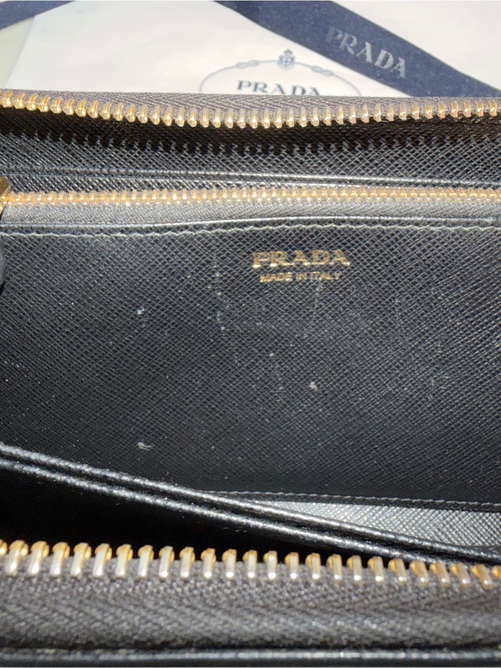 Prada Black Saffiano Zip Wallet with Gold Logo - Picture 6 of 9